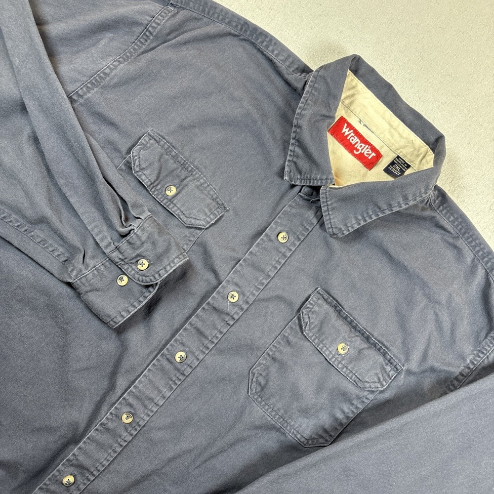 Wrangler Men's Heritage Work Shirt‎ Long Sleeve Blue Button Up 2XL